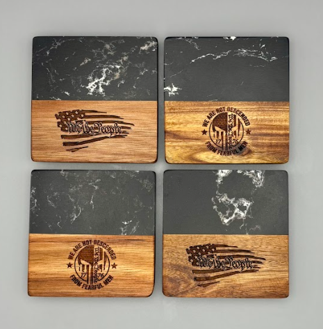 Marble & Acacia Wood Coaster Set
