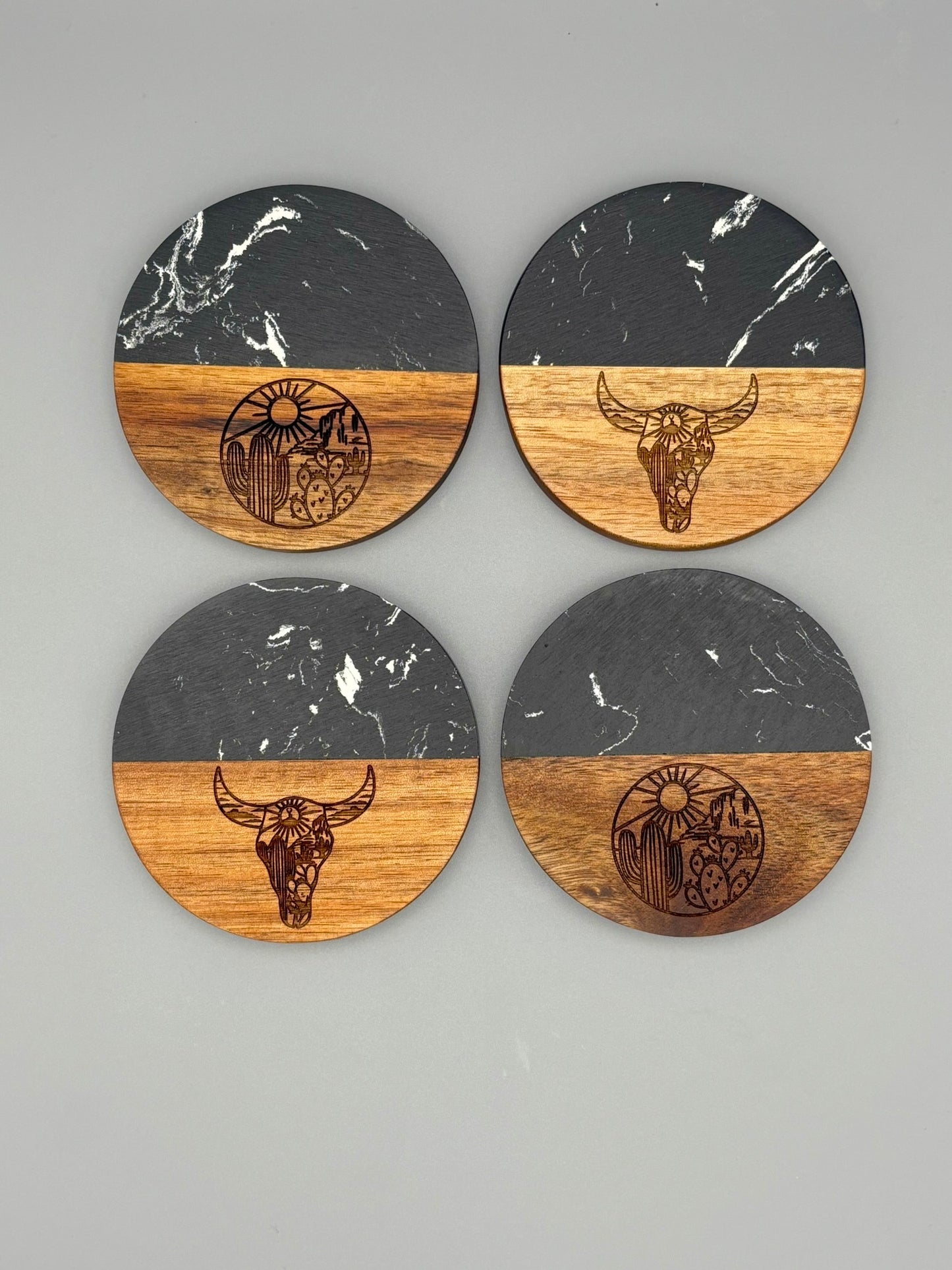 Marble & Acacia Wood Coaster Set