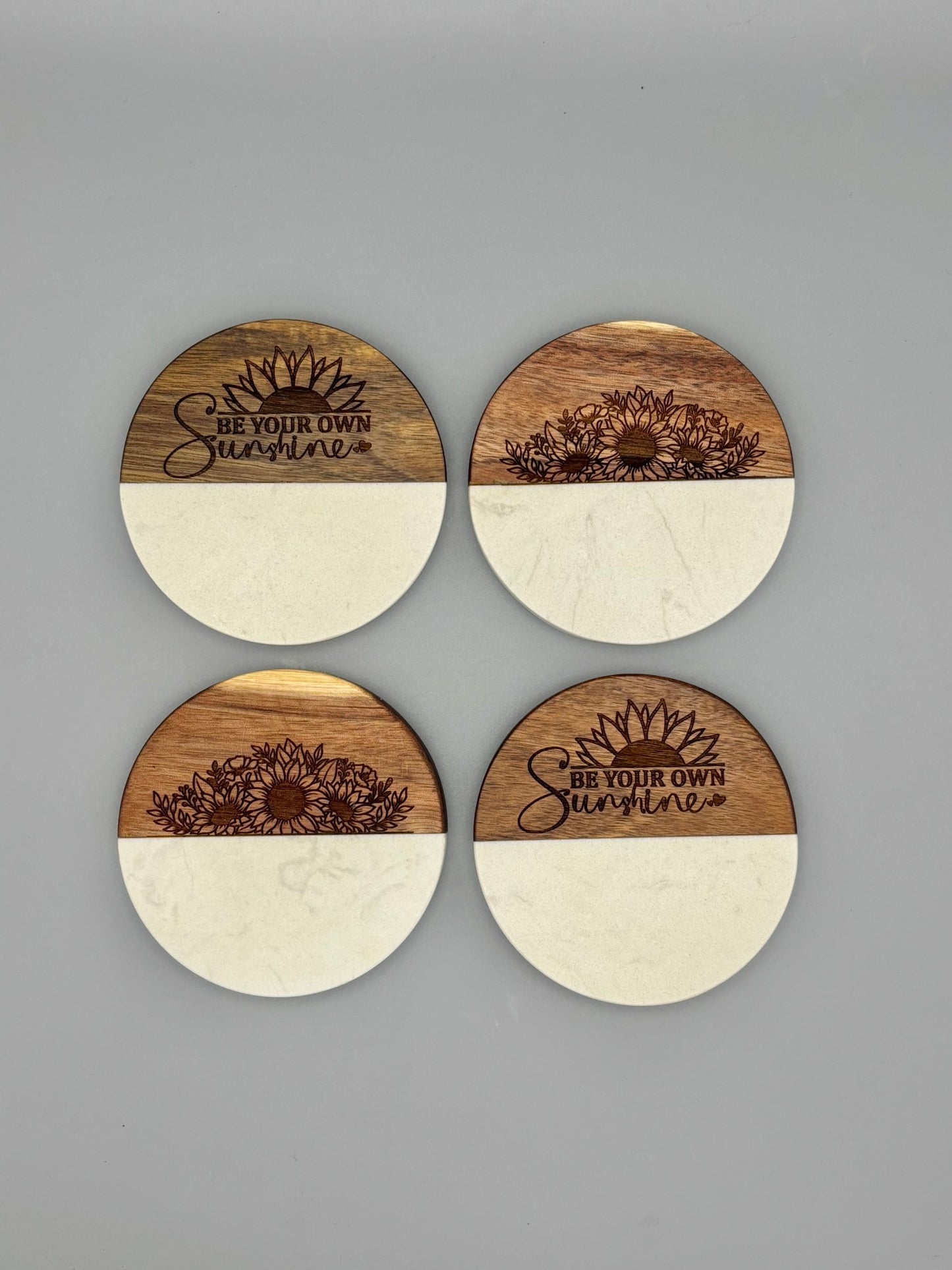 Marble & Acacia Wood Coaster Set