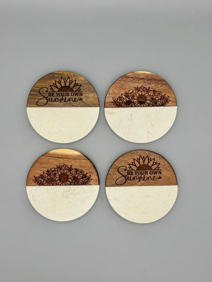 Marble & Acacia Wood Coaster Set
