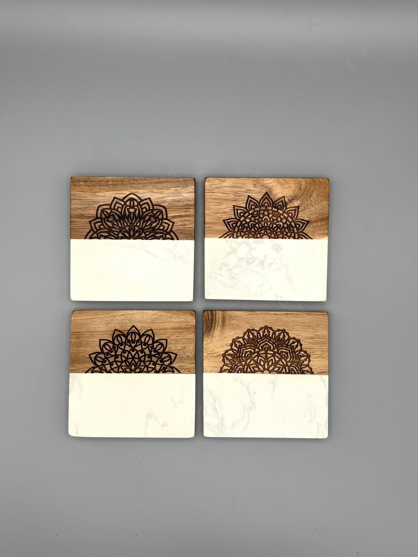 Marble & Acacia Wood Coaster Set