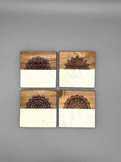 Marble & Acacia Wood Coaster Set